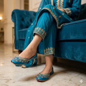 Royal Sapphire Embroidered Khussa